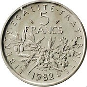 France 5 Francs Piedfort 1982 KM# P739 LIBERTE EGALITE FRATERNITE 5 FRANCS 1982 coin reverse