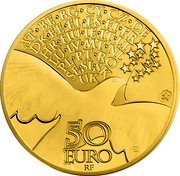 France 50 Euro 70 Years of Peace in Europe 2015 Proof KM# 2258 AT BE BG CY CZ DE DK EE EL ES FI FR HR HU IE IT LT LU LV MT NL PL PT RO SE SI SK UK 50 EURO RF coin obverse France 50 Euro 70 Years of Peace in Europe 2015 Proof KM# 2258 AT BE BG CY CZ DE DK EE EL ES FI FR HR HU IE IT LT LU LV MT NL PL PT RO SE SI SK UK 50 EURO RF coin obverse