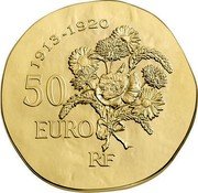 France 50 Euro Raymond Poincare 2015 Proof KM# 2249 50 EURO RF 1913 - 1920 coin obverse France 50 Euro Raymond Poincare 2015 Proof KM# 2249 50 EURO RF 1913 - 1920 coin obverse