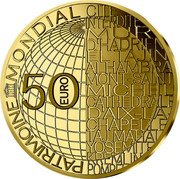 France 50 Euro (Olympia) KM# 2909 PATRIMOINE MONDIAL 50 EURO CITE INTERDITE MUR D'HADRIEN EL TAJIN ALHAMBRA MONT SAINT-MICHEL CATHEDRALE D'AIX-LA-CHAPELLE TAJ MAHAL YOSEMITE KREMLIN POMPEI coin reverse France 50 Euro (Olympia) KM# 2909 PATRIMOINE MONDIAL 50 EURO CITE INTERDITE MUR D'HADRIEN EL TAJIN ALHAMBRA MONT SAINT-MICHEL CATHEDRALE D'AIX-LA-CHAPELLE TAJ MAHAL YOSEMITE KREMLIN POMPEI coin reverse