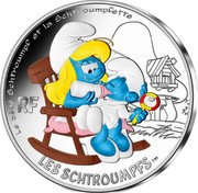 France 50 Euro (Smurfette and the Baby Smurf) KM# 2901 LE BÉBÉ SCHTROUMPF ET LA SCHTROUPFETTE RF LES SCHTROUPMFS TM coin reverse France 50 Euro (Smurfette and the Baby Smurf) KM# 2901 LE BÉBÉ SCHTROUMPF ET LA SCHTROUPFETTE RF LES SCHTROUPMFS TM coin reverse