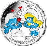 France 50 Euro The Enamored Smurf 2020Â KM# 2903 LE SCHTROUMPF AMOUREUX ET LA SCHTROUMPFETTE RF LES SCHTROUMPFS TM coin reverse France 50 Euro The Enamored Smurf 2020Â KM# 2903 LE SCHTROUMPF AMOUREUX ET LA SCHTROUMPFETTE RF LES SCHTROUMPFS TM coin reverse