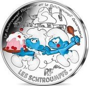 France 50 Euro The Greedy Smurf 2020Â KM# 2902 LE SCHTROUMPF GOURMAND RF LES SCHTROUMPFS TM coin reverse France 50 Euro The Greedy Smurf 2020Â KM# 2902 LE SCHTROUMPF GOURMAND RF LES SCHTROUMPFS TM coin reverse