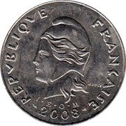 France 50 Francs French Polynesia 2008 (a) KM# 13a RÉPUBLIQUE FRANÇAISE R. JOLY I E O M 2009 coin obverse