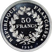 France 50 Francs Hercules Group. Piedfort 1980 KM# P680 REPUBLIQUE FRANÇAISE 50 FRANCS 1980 coin obverse