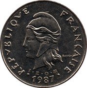 France 50 Francs (Marianne. New Caledonia) KM# 13 RÉPUBLIQUE FRANÇAISE R JOLY I E O M 1987 coin obverse France 50 Francs (Marianne. New Caledonia) KM# 13 RÉPUBLIQUE FRANÇAISE R JOLY I E O M 1987 coin obverse
