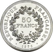 France 50 Francs (Piedfort) KM# P365 REPUBLIQUE FRANÇAISE 50 FRANCS 1976 coin obverse