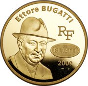 France 500 Euro 100th Anniversary of Bugatti 2009 P Proof KM# 1610 ETTORE BUGATTI RF BUGATTI 2009 coin obverse France 500 Euro 100th Anniversary of Bugatti 2009 P Proof KM# 1610 ETTORE BUGATTI RF BUGATTI 2009 coin obverse