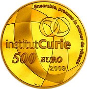 France 500 Euro 100th Anniversary of the Institut Curie 2009 P Proof KM# 1615 ENSEMBLE, PRENONS LE CANCER DE VITESSE INSTITUT CURIE 500 EURO 2009 coin reverse France 500 Euro 100th Anniversary of the Institut Curie 2009 P Proof KM# 1615 ENSEMBLE, PRENONS LE CANCER DE VITESSE INSTITUT CURIE 500 EURO 2009 coin reverse