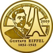 France 500 Euro Gustave Eiffel. 120 years of the Eiffel Tower 2009 P Proof KM# 1605 2009 GUSTAVE EIFFEL 1832-1923 coin reverse France 500 Euro Gustave Eiffel. 120 years of the Eiffel Tower 2009 P Proof KM# 1605 2009 GUSTAVE EIFFEL 1832-1923 coin reverse