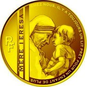 France 500 Euro Mother Teresa 2010 Proof KM# 1692 RF MÈRE TERESA CHEZ NOUS, IL Y A TOUJOURS UN LIT PRÊT POUR UN ENFANT DE PLUS coin obverse France 500 Euro Mother Teresa 2010 Proof KM# 1692 RF MÈRE TERESA CHEZ NOUS, IL Y A TOUJOURS UN LIT PRÊT POUR UN ENFANT DE PLUS coin obverse