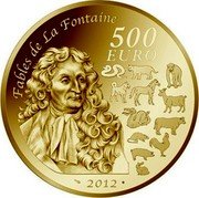 France 500 Euro Year of the Dragon 2012 (a) Proof KM# 1927 FABLES DE LA FONTAINE 500 EURO 2012 coin reverse France 500 Euro Year of the Dragon 2012 (a) Proof KM# 1927 FABLES DE LA FONTAINE 500 EURO 2012 coin reverse
