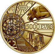 France 5000 Euro Notre Dame de Paris 2013 Proof KM# 2127 5000 EVRO 2013 PATRIMOINE MONDIAL DE L'UNESCO coin reverse France 5000 Euro Notre Dame de Paris 2013 Proof KM# 2127 5000 EVRO 2013 PATRIMOINE MONDIAL DE L'UNESCO coin reverse