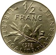 France 1/2 Franc (The Sower) LIBERTE EGALITE FRATERNITE 1/2 FRANC 1973 coin reverse France 1/2 Franc (The Sower) LIBERTE EGALITE FRATERNITE 1/2 FRANC 1973 coin reverse