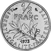 France 1/2 Franc KM# P475 Modern Republic Decimal Coinage LIBERTE EGALITE FRATERNITE 1/2 FRANC 1973 coin reverse France 1/2 Franc KM# P475 Modern Republic Decimal Coinage LIBERTE EGALITE FRATERNITE 1/2 FRANC 1973 coin reverse