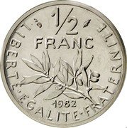 France 1/2 Franc Piedfort 1982 KM# P728 LIBERTE EGALITE FRATERNITE 1/2 FRANC 1982 coin reverse