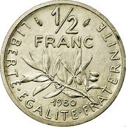 France 1/2 Franc (Piedfort) KM# P665 LIBERTE EGALITE FRATERNITE 1/2 FRANC 1980 coin reverse
