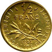 France 1/2 Franc Piedfort 1981 KM# Pn697 LIBERTE EGALITE FRATERNITE 1/2 FRANC 1981 coin reverse France 1/2 Franc Piedfort 1981 KM# Pn697 LIBERTE EGALITE FRATERNITE 1/2 FRANC 1981 coin reverse