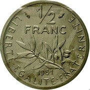 France 1/2 Franc (Piedfort) KM# P696 LIBERTE EGALITE FRATERNITE 1/2 FRANC 1981 coin reverse France 1/2 Franc (Piedfort) KM# P696 LIBERTE EGALITE FRATERNITE 1/2 FRANC 1981 coin reverse
