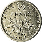 France 1/2 Franc (Piedfort) KM# P578 LIBERTE EGALITE FRATERNITE 1/2 FRANC 1977 coin reverse