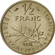 France 1/2 Franc (Piedfort) KM# P498 LIBERTE EGALITE FRATERNITE 1/2 FRANC 1974 coin reverse