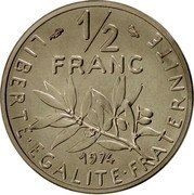 France 1/2 Franc (Piedfort) KM# P497 LIBERTE EGALITE FRATERNITE 1/2 FRANC 1974 coin reverse