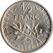 France 1/2 Franc (Piedfort) KM# P399 LIBERTE EGALITE FRATERNITE 1/2 FRANC 1968 coin reverse France 1/2 Franc (Piedfort) KM# P399 LIBERTE EGALITE FRATERNITE 1/2 FRANC 1968 coin reverse