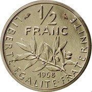 France 1/2 Franc (Piedfort) KM# P398 LIBERTE EGALITE FRATERNITE 1/2 FRANC 1968 coin reverse France 1/2 Franc (Piedfort) KM# P398 LIBERTE EGALITE FRATERNITE 1/2 FRANC 1968 coin reverse