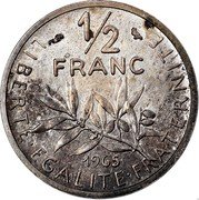 France 1/2 Franc (Piedfort) KM# P354 LIBERTE EGALITE FRATERNITE 1/2 FRANC 1965 coin reverse