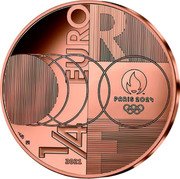 France 1/4 Euro Handover from Tokyo to Paris 2021  KM# 2939 1/4 EURO 2021 PARIS 2024 RF coin obverse France 1/4 Euro Handover from Tokyo to Paris 2021  KM# 2939 1/4 EURO 2021 PARIS 2024 RF coin obverse