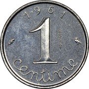 France 1 Centime Grain Sprig Essai Piedfort 1961 KM# PE333 1 CENTIME 1 9 61 ESSAI coin reverse France 1 Centime Grain Sprig Essai Piedfort 1961 KM# PE333 1 CENTIME 1 9 61 ESSAI coin reverse