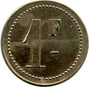 France 1 Franc Commune of Perpignan. Mess 1917 ND 1 F coin reverse France 1 Franc Commune of Perpignan. Mess 1917 ND 1 F coin reverse