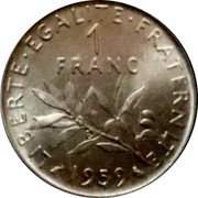 France 1 Franc (Essai) KM# E99 LIBERTE EGALITE FRATERNITE 1 FRANC 1959 coin reverse France 1 Franc (Essai) KM# E99 LIBERTE EGALITE FRATERNITE 1 FRANC 1959 coin reverse