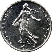 France 1 Franc The Sower 1976 KM# P554 REPUBLIQUE FRANÇAISE O. ROTY coin obverse