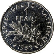 France 1 Franc (O. Roty - Essai Piedfort) KM# PE325 LIBERTE EGALITE FRATERNITE 1 FRANC 1959 coin reverse France 1 Franc (O. Roty - Essai Piedfort) KM# PE325 LIBERTE EGALITE FRATERNITE 1 FRANC 1959 coin reverse