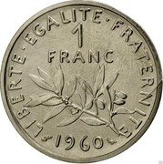 France 1 Franc (O. Roty - Piedfort) KM# P330 LIBERTE EGALITE FRATERNITE 1 FRANC 1960 coin obverse