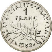 France 1 Franc (O. Roty - Piedfort) KM# P732 LIBERTE EGALITE FRATERNITE 1 FRANC 1982 coin reverse France 1 Franc (O. Roty - Piedfort) KM# P732 LIBERTE EGALITE FRATERNITE 1 FRANC 1982 coin reverse