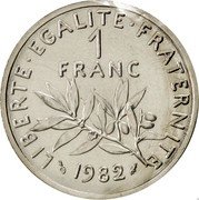 France 1 Franc (O. Roty - Piedfort) KM# P731 LIBERTE EGALITE FRATERNITE 1 FRANC 1982 coin reverse France 1 Franc (O. Roty - Piedfort) KM# P731 LIBERTE EGALITE FRATERNITE 1 FRANC 1982 coin reverse