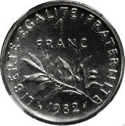 France 1 Franc (O. Roty - Piedfort) KM# Pn734 LIBERTE EGALITE FRATERNITE 1 FRANC 1982 coin reverse France 1 Franc (O. Roty - Piedfort) KM# Pn734 LIBERTE EGALITE FRATERNITE 1 FRANC 1982 coin reverse