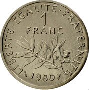 France 1 Franc (O. Roty - Piedfort) KM# P668 LIBERTE EGALITE FRATERNITE 1 FRANC 1980 coin reverse