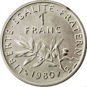 France 1 Franc O. Roty - Piedfort 1980 KM# P669 LIBERTE EGALITE FRATERNITE 1 FRANC 1980 coin reverse