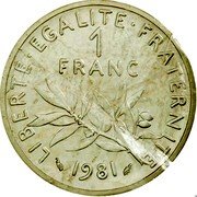 France 1 Franc (O. Roty - Piedfort) KM# P700 LIBERTE EGALITE FRATERNITE 1 FRANC 1981 coin reverse France 1 Franc (O. Roty - Piedfort) KM# P700 LIBERTE EGALITE FRATERNITE 1 FRANC 1981 coin reverse