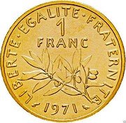 France 1 Franc (O. Roty - Piedfort) KM# Pn429 LIBERTE EGALITE FRATERNITE 1 FRANC 1971 coin reverse