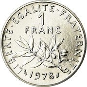 France 1 Franc (O. Roty - Piedfort) KM# P608 LIBERTE EGALITE FRATERNITE 1 FRANC 1978 coin reverse