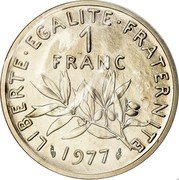 France 1 Franc (O. Roty - Piedfort) KM# P582 LIBERTE EGALITE FRATERNITE 1 FRANC 1977 coin reverse