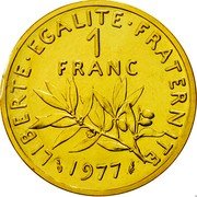France 1 Franc (O. Roty - Piedfort) KM# P583 LIBERTE EGALITE FRATERNITE 1 FRANC 1977 coin reverse