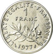 France 1 Franc (O. Roty - Piedfort) KM# P581 LIBERTE EGALITE FRATERNITE 1 FRANC 1977 coin reverse