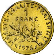 France 1 Franc (O. Roty - Piedfort) KM# P556 LIBERTE EGALITE FRATERNITE 1 FRANC 1976 coin reverse