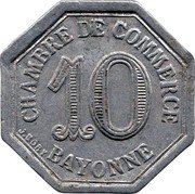 France 10 Centimes (Commune of Bayonne) CHAMBRE DE COMMERCE 10 BAYONNE J. BORY coin reverse France 10 Centimes (Commune of Bayonne) CHAMBRE DE COMMERCE 10 BAYONNE J. BORY coin reverse