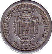 France 10 Centimes (Commune of Falaise) UNION COMMERCIALE & INDUSTRIELLE 1922 FALAISE coin obverse France 10 Centimes (Commune of Falaise) UNION COMMERCIALE & INDUSTRIELLE 1922 FALAISE coin obverse